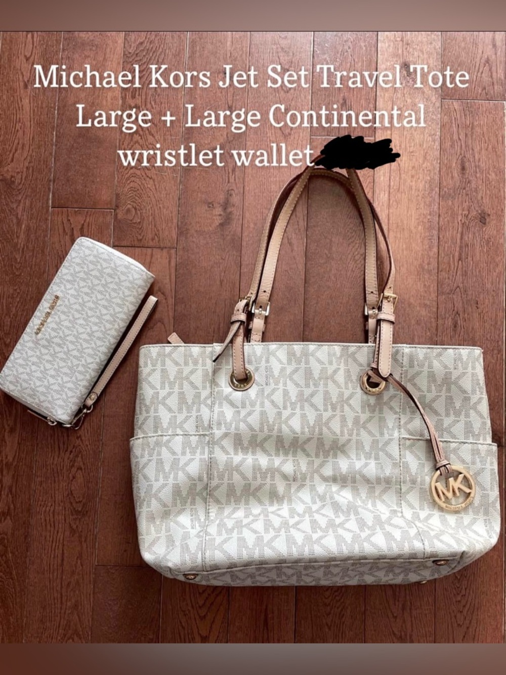Michael Kors Jet Set Travel Tote bag purse + Jet Set Continental wristlet wallet